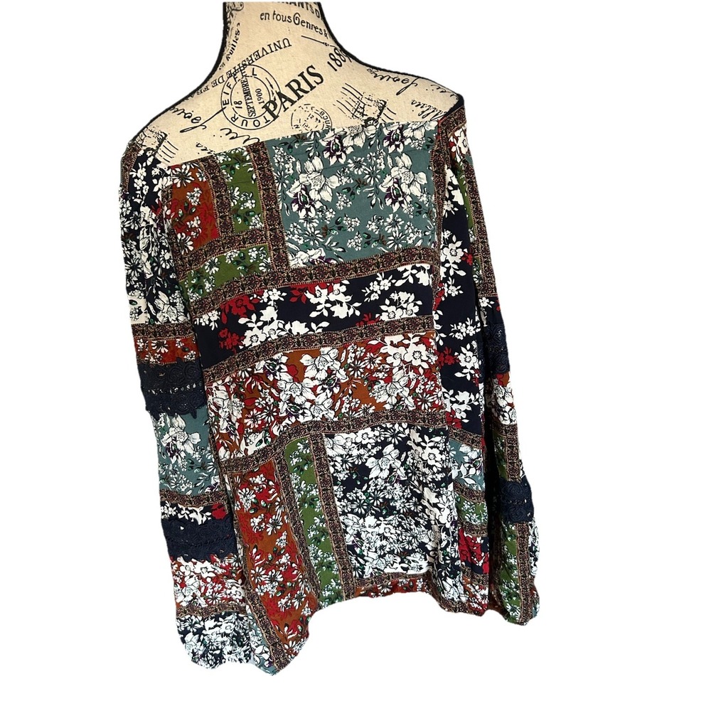 Suzanne Betro Signature Multicolor Floral Top Size 3X Bell Sleeves Boho